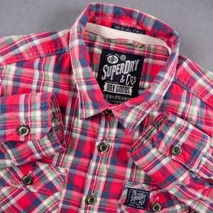 Superdry Dry Goods Plaid Flannel Long Sleeve Button Up Shirt Mens L Red Western